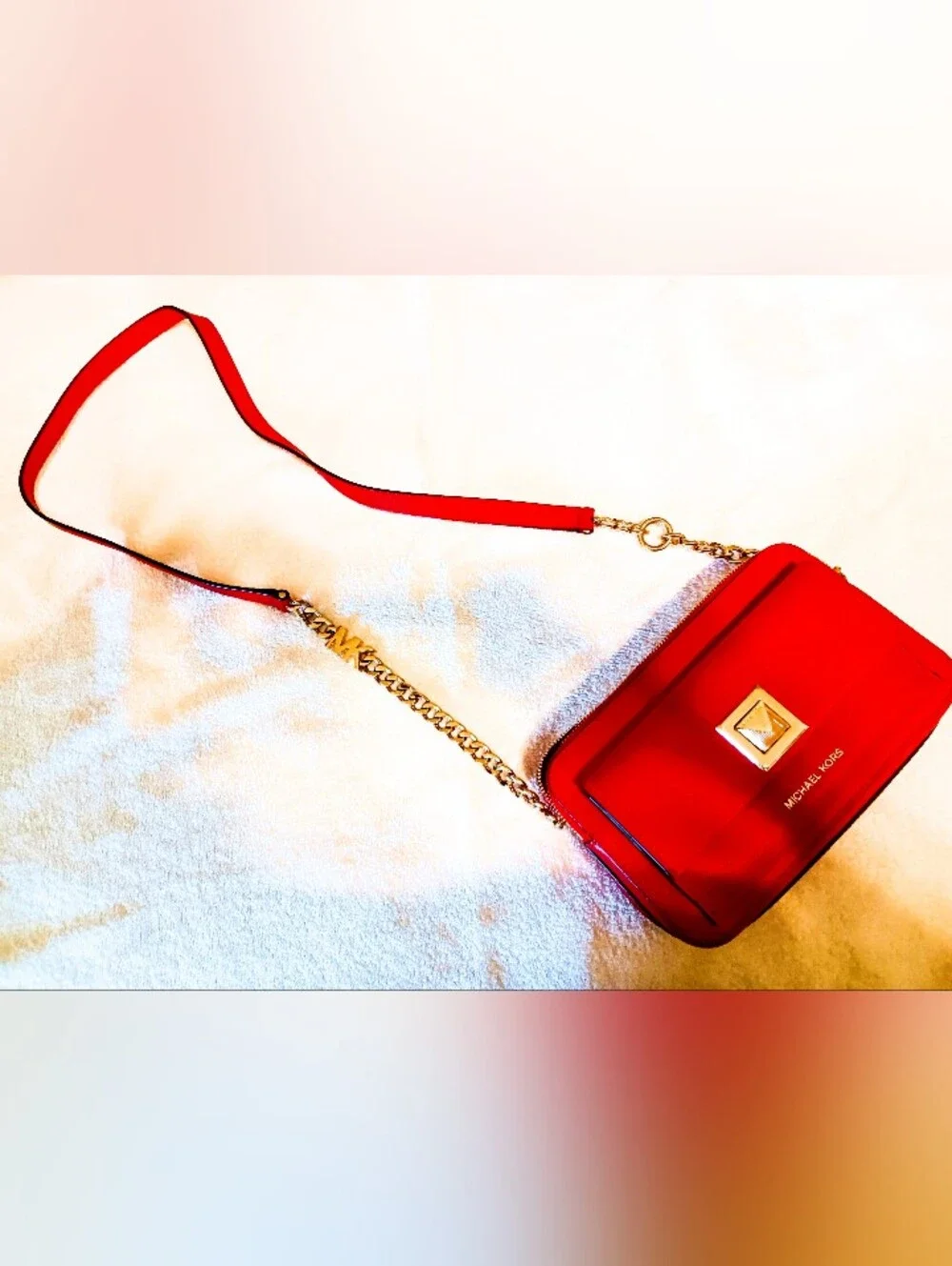 Michael Kors Red Leather Gold Chain Shoulder Bag